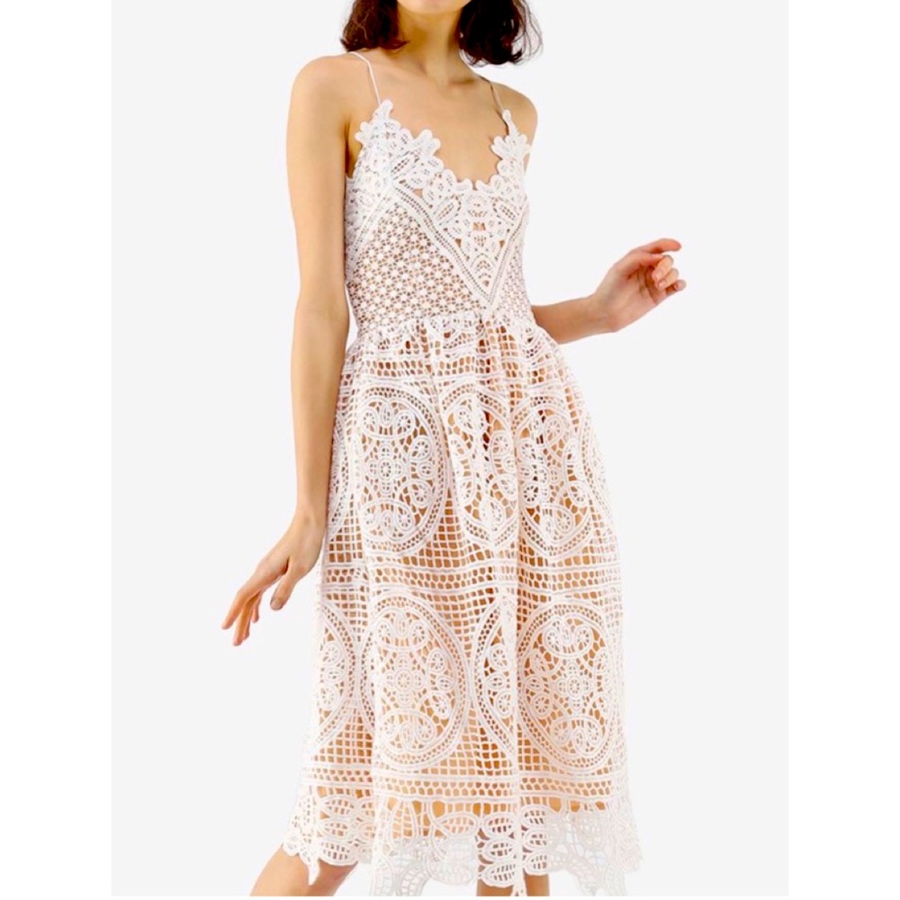 CROSS BACK CROCHET CAMI DRESS in WHITE